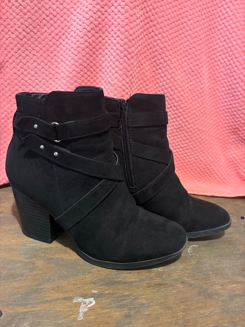 JustFab Black Suede Ankle Booties with Wrap Straps